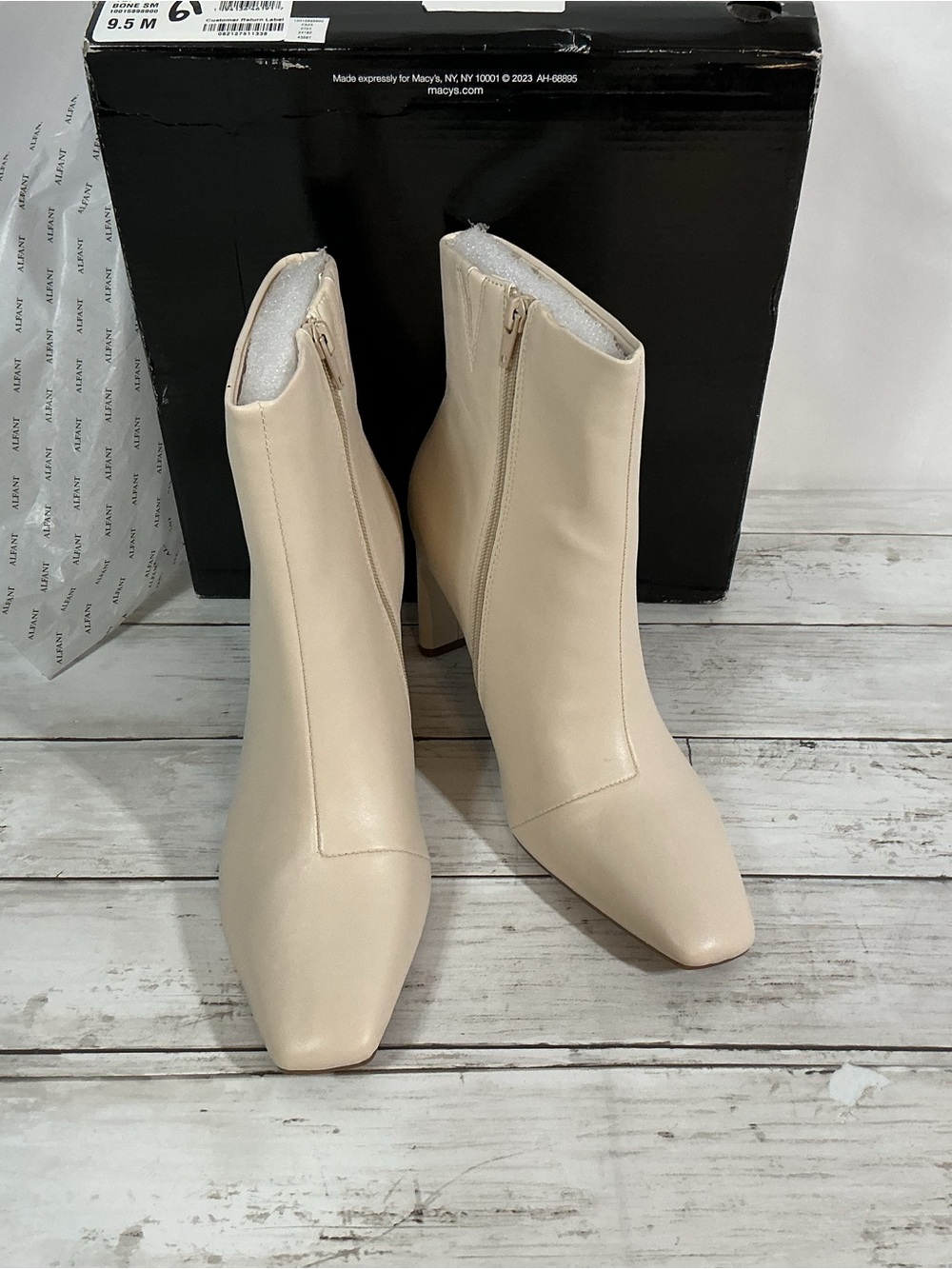 Alfani Cream Square-Toe Zip Ankle Booties